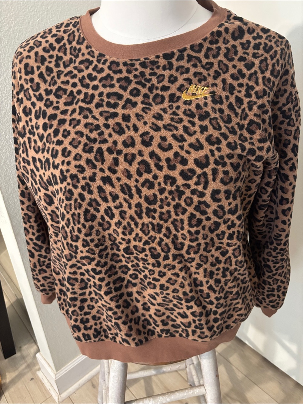 Nike Leopard Print Crewneck Sweater - Brown, Black & Yellow